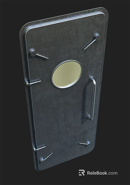 Heavy Duty Metal Security Door With Round Observation Window And Handle 3d model 