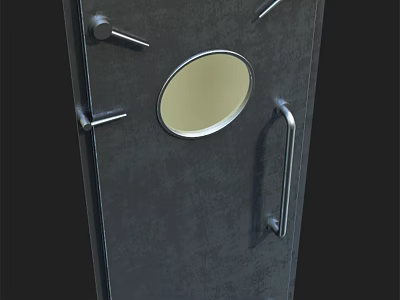 Heavy Duty Metal Security Door With Round Observation Window And Handle 3d model