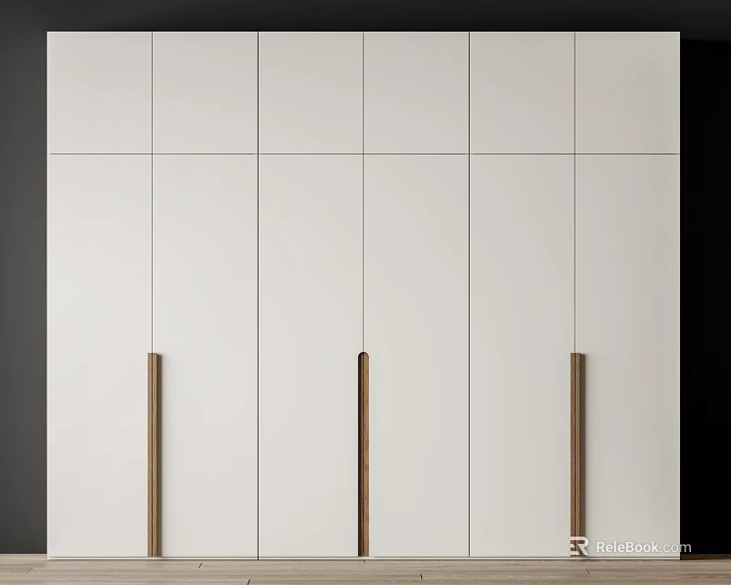 Modern White Wardrobe Interior Design With Wooden Handles And Minimalist Panels 3d model 