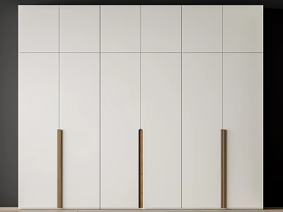 Modern White Wardrobe Interior Design With Wooden Handles And Minimalist Panels 3d model