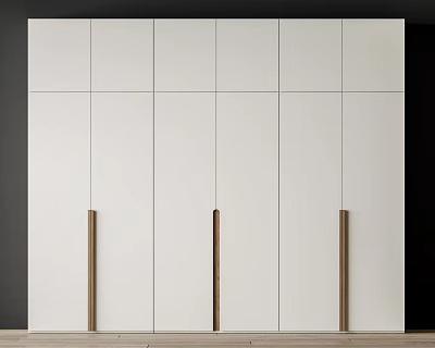 Modern White Wardrobe Interior Design With Wooden Handles And Minimalist Panels 3d model