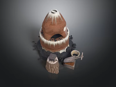 Handcrafted Clay Sculpture With Conical Form White Decorative Edges Artisan Tools And Firewood 3d model