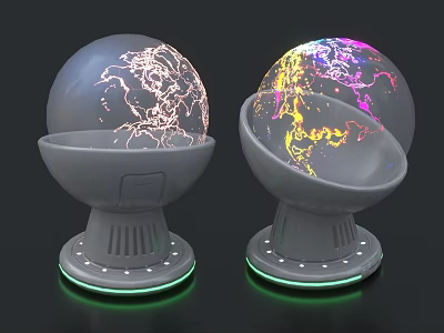 Globe Shaped Decorative Ornament Set With Pedestal Base Green LED Lights And Colorful Wiring Patterns 3d model