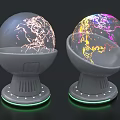 Globe Shaped Decorative Ornament Set With Pedestal Base Green LED Lights And Colorful Wiring Patterns