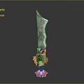 Transparent Blade Weapon With Green Pink Decorations Red Gemstone And Ornate Base Design