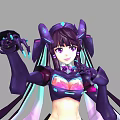 Anime Style Woman With Long Purple Twin Tails And Decorative Purple White Outfit Design