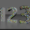 3D Decorative Number 123 Constructed With Colorful Small Balls on Gray Background