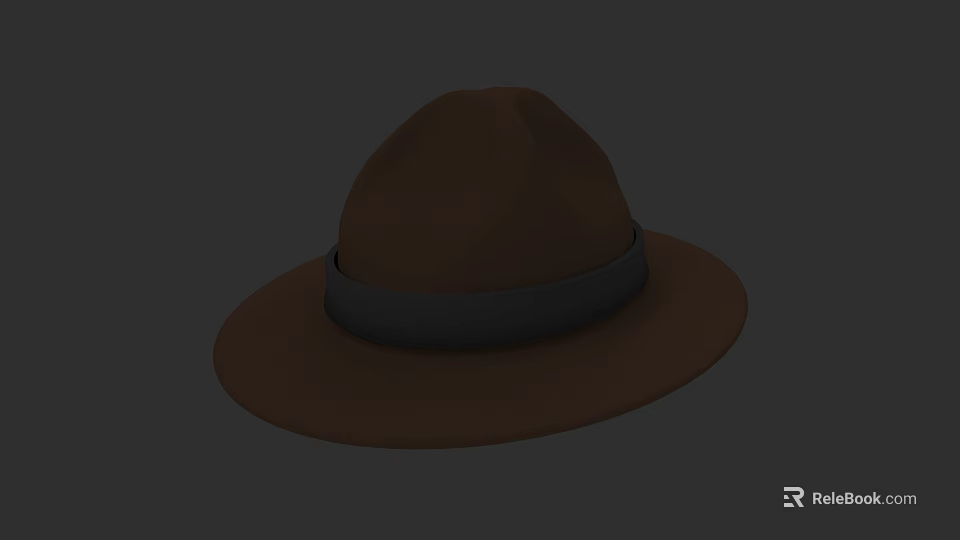 Brown Wide Brim Hat With Round Crown And Black Band Design 3d model 