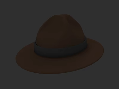 Brown Wide Brim Hat With Round Crown And Black Band Design 3d model