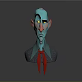 Cartoon Man Character With Blue Skin Yellow Eyes Red Tie Green Shirt And Gray Coat