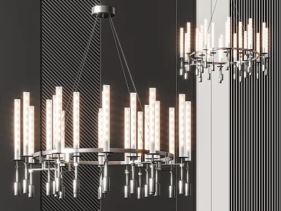 Modern Stylish Chandelier With Multiple Light Tubes And Chrome Metal Frame Design 3d model