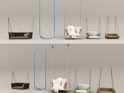 Various Playground Swings With Different Designs Cushioned Seats And Rope Details 3d model