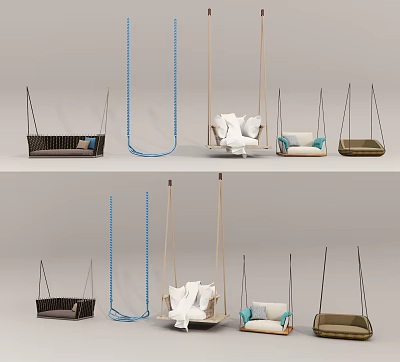 Various Playground Swings With Different Designs Cushioned Seats And Rope Details 3d model