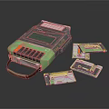 Green Retro Handheld Digital Game Console With Multiple Game Cartridges And Accessories