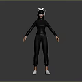 3D Character Model Wearing Black Outfit With White Bunny Ears And White Shoes