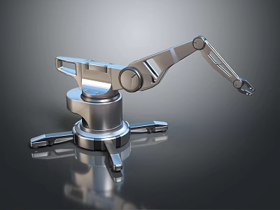 Silver Metallic Robotic Arm With Multiple Joints And Stable Base Structure 3d model