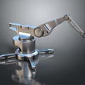 Silver Metallic Robotic Arm With Multiple Joints And Stable Base Structure