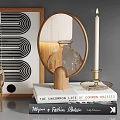 Decorative Ornament Set with Shelf Lamp Mirror Vase Books Candle and Framed Art for Modern Home Decor