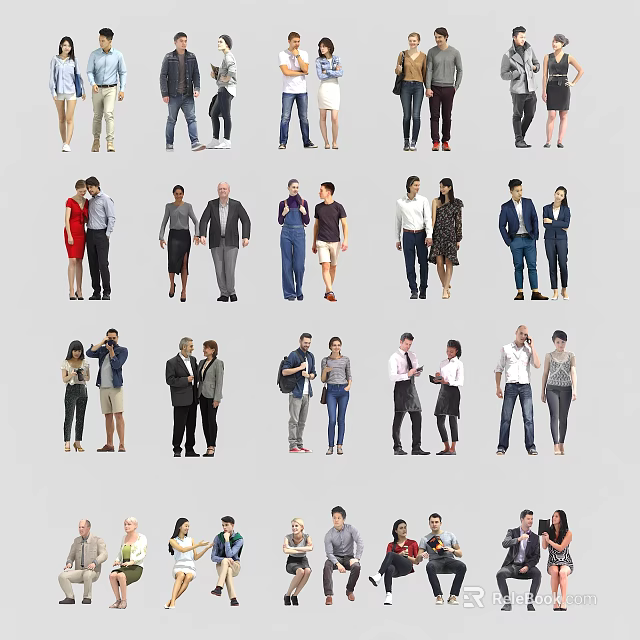 Group of Diverse People With Different Poses And Various Clothing Styles 3d model 