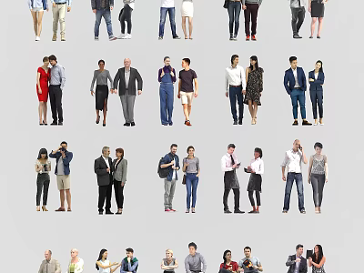 Group of Diverse People With Different Poses And Various Clothing Styles 3d model