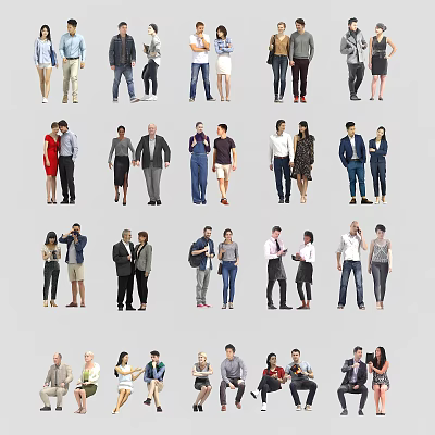 Group of Diverse People With Different Poses And Various Clothing Styles 3d model