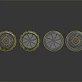 Metallic Circular Components With Radial Patterns Yellow Centers And Silver Edges