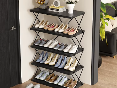 Multi Tier Black Shoe Rack Organizing Heels Sneakers And Casual Shoes 3d model
