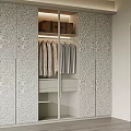 Modern Wardrobe With Patterned Sliding Doors And Interior Hanging Storage Design 3d model
