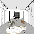 Modern Living Room With Open Layout Beige Sofa Throw Pillows Green Plants And Glass Partition