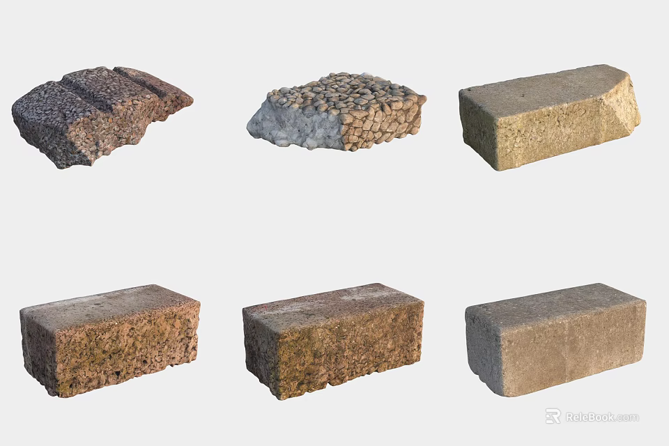Different Types of Natural Stone And Wood Building Materials For Decorative Use 3d model 