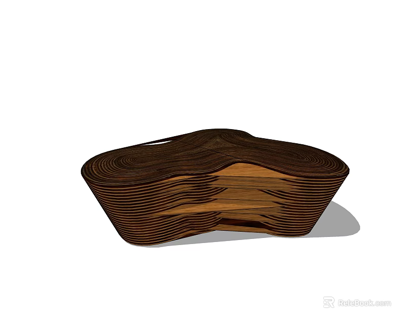 Unique Wooden Public Chair With Curved Layered Design And Modern Style 3d model 