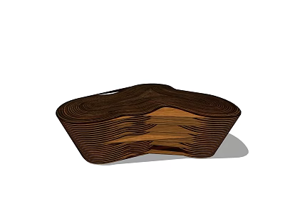 Unique Wooden Public Chair With Curved Layered Design And Modern Style 3d model