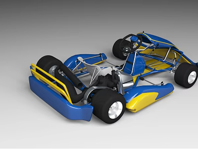Blue and Yellow Race Car Chassis with Frame Seat and Wheels Structure 3d model