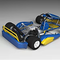 Blue and Yellow Race Car Chassis with Frame Seat and Wheels Structure
