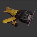 Vintage Yellow and Black Passenger Aircraft Biplane 3D Model with Propeller and Double Wings