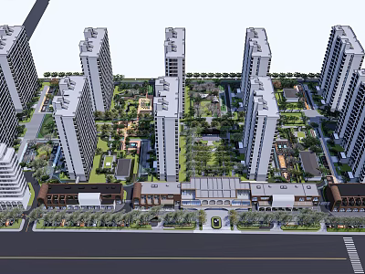 Modern Residential Complex With High Rise Buildings And Central Green Spaces 3d model