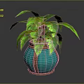 Cartoon Scene With Lush Green Plant In Blue Pot Featuring Brown Decorative Accents