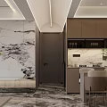Luxury Modern Living Dining Room With Marble Wall Beige Sofa Coffee Table Open Concept Design