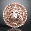 3D Rendered Rose Gold Weapon Shield With Round Lion Head Relief And Pearl Edge Design