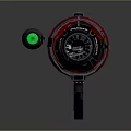 Red Rocket Propulsion Unit With Yellow Stripe On Black Support Stand For Space Missions