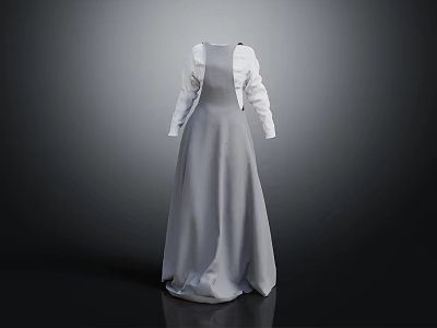 Gray Overall Dress Paired With White Long Sleeve Shirt For Simple Elegant Look 3d model
