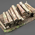 Stacked Wooden Logs On Mossy Stone Ground For Natural Decor