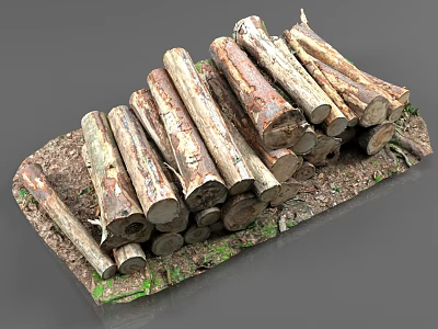 Stacked Wooden Logs On Mossy Stone Ground For Natural Decor 3d model