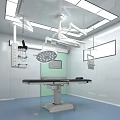 Modern Operating Room Interior With Surgical Table Overhead Lights Medical Equipment And Clean Floor
