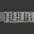 Cartoon Scene of Multi Storey Apartment Building with Colorful Balconies White Walls Green Grass and Reflection