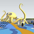 Outdoor Octopus Shaped Playground Equipment With Blue Yellow Flooring And Climbing Structure