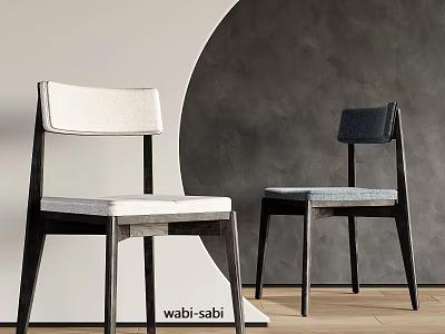 Wabi Sabi Style Dining Chairs with White and Dark Upholstered Seats and Wooden Frames 3d model