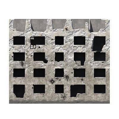 Architectural Component Gray Concrete Wall Featuring Square Holes Decorative Structure Design 3d model