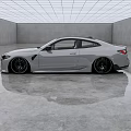 White Two Door Coupe Car In Modern Empty Indoor Space With Smooth Gray Concrete Floor