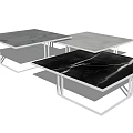 Modern Table Set With Three Marble Tabletops And Blue Metal Frames 3d model
